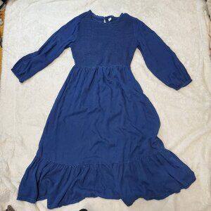 Old Navy Blue Denim Milkmaid Boho Romantic Cottagecore Tiered Maxi Dress Women M